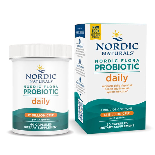 Nordic Naturals Nordic Flora Probiotic Daily bottle front highlights four strains for daily digestive support