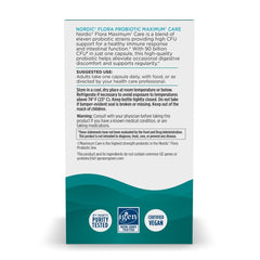 Close-up of Nordic Naturals Nordic Flora Probiotic Maximum Care label highlighting 11 strains.