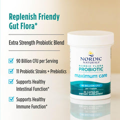 Front packaging shows prebiotic FOS note supporting probiotic viability.