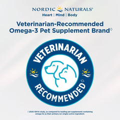Nordic Naturals Omega-3 Pet purity ingredients badge closeup non-GMO and dairy-free.