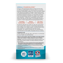 Nordic Naturals Omega-3 Phospholipids packaging hero showing responsibly sourced ingredients and non-GMO claim.