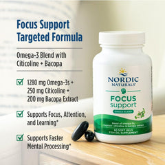 Omega Focus box highlights gluten- and dairy-free formulation