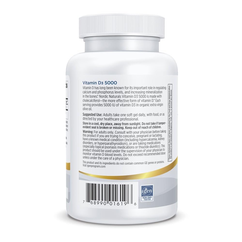 Nordic Naturals orange-flavored D3 5000 mini soft gels in packaging.