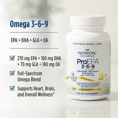 Nordic Naturals ProEFA lemon bottle with borage oil ingredient illustration.