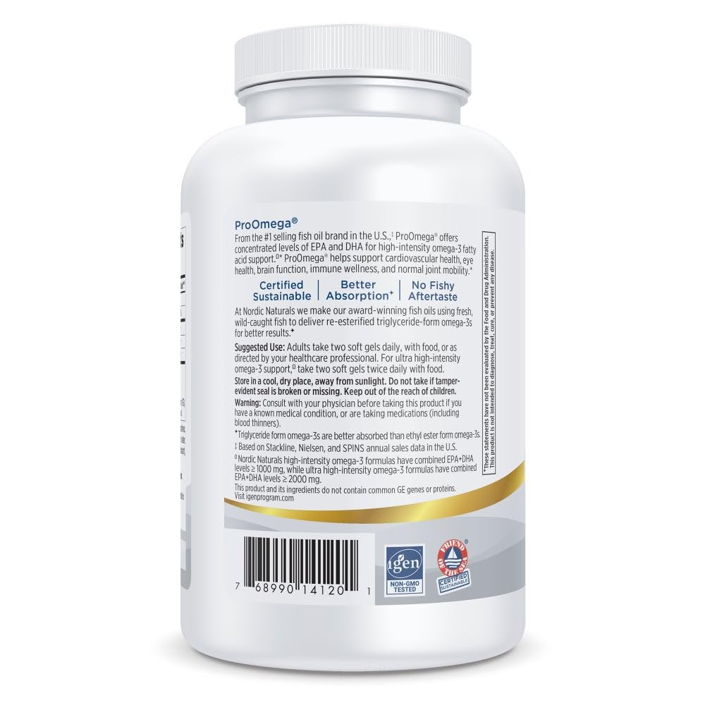 Nordic Naturals ProOmega lemon label detail showing non-GMO and purity