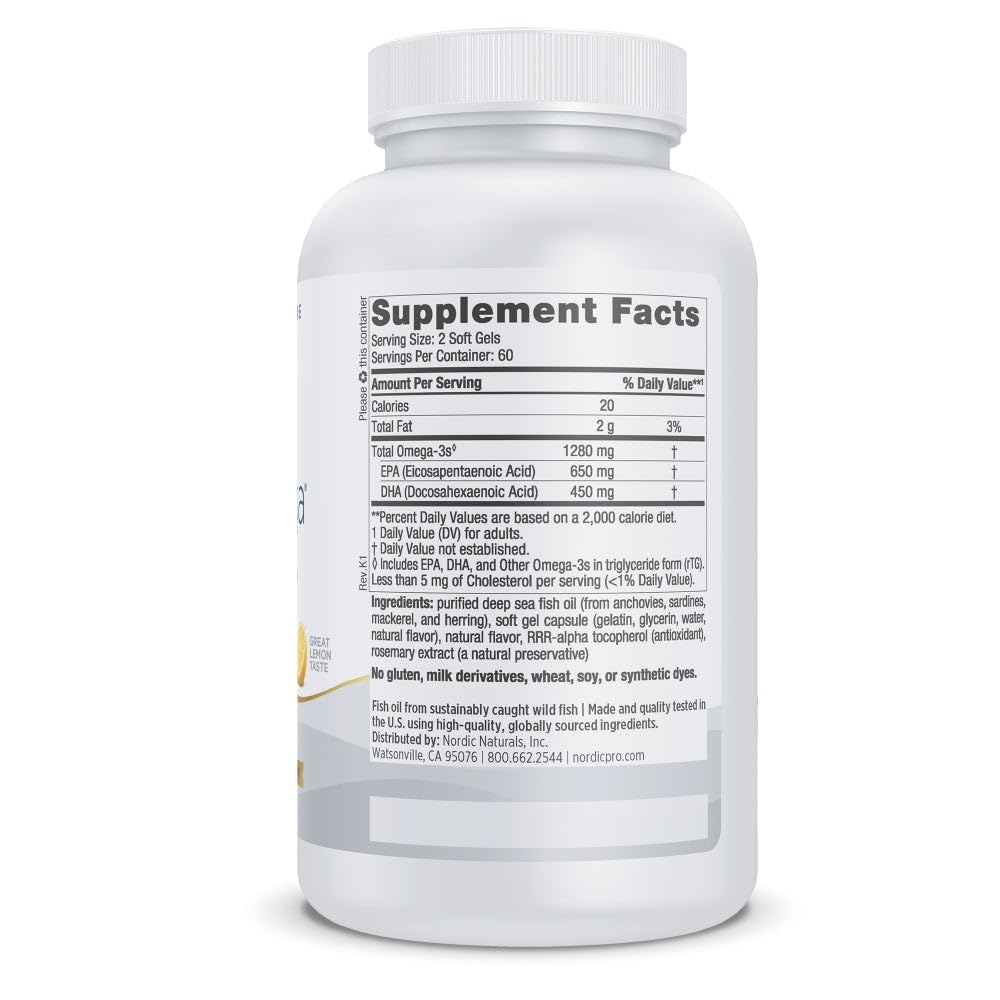Nordic Naturals ProOmega lemon softgels offer clean delivery with less fishy aftertaste