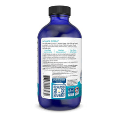 Nordic Naturals Ultimate Omega Liquid bottle close-up highlights natural lemon taste.