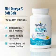 Nordic Naturals Ultimate Omega Mini D3 lemon brand logo, trusted omega-3 source.