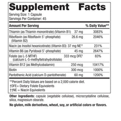 Nordic Naturals Vitamin B Complex label highlighting eight essential B vitamins for metabolism support