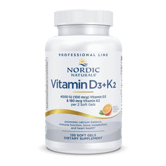Nordic Naturals vitamin D3+K2 orange soft gels support calcium balance.