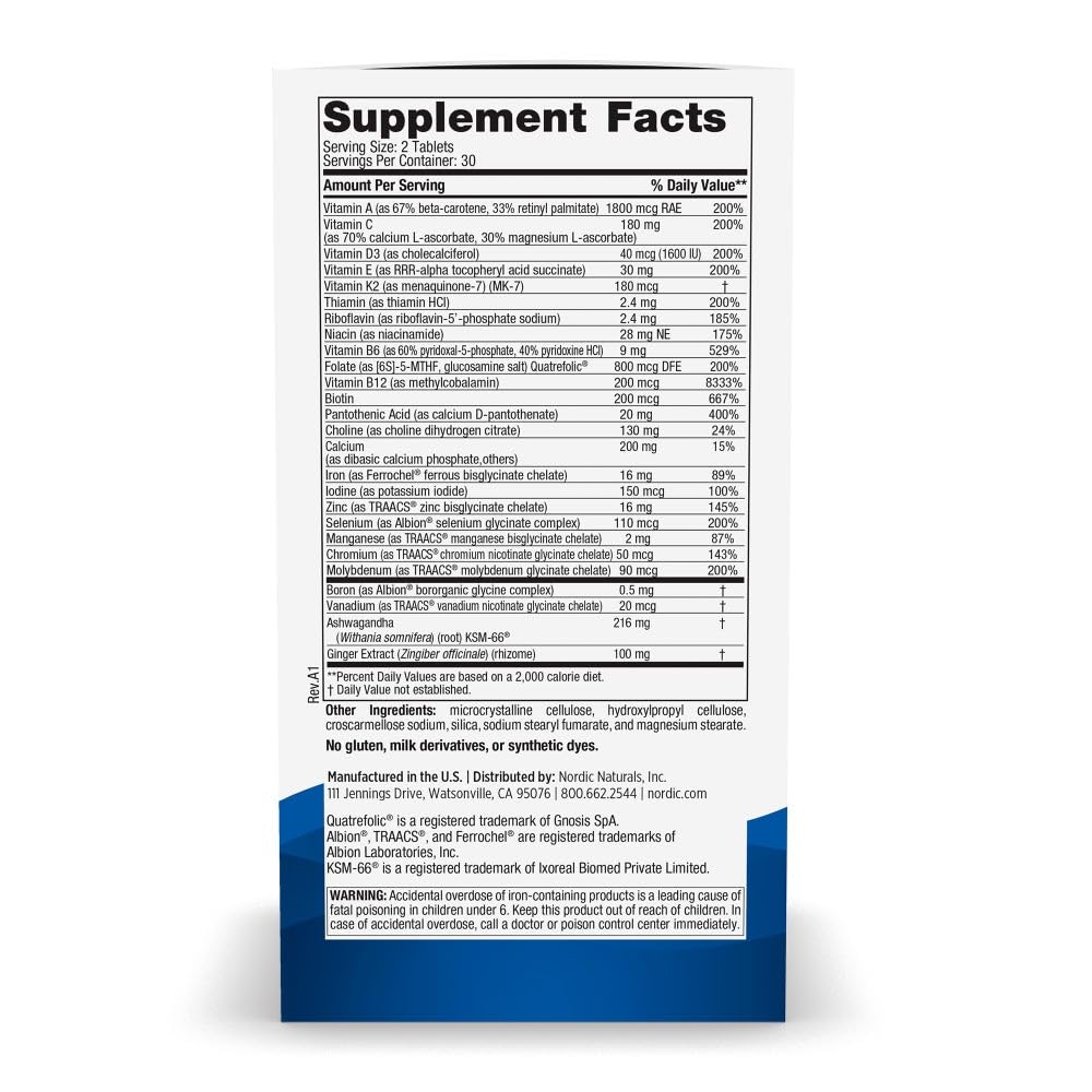 Nordic Naturals Women’s Multivitamin Extra Strength bottle back label with ingredients and usage.