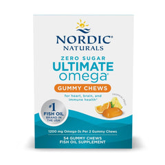 Nordic Naturals Zero Sugar Ultimate Omega Gummy Chews tropical fruit bottle for convenient omega-3 support