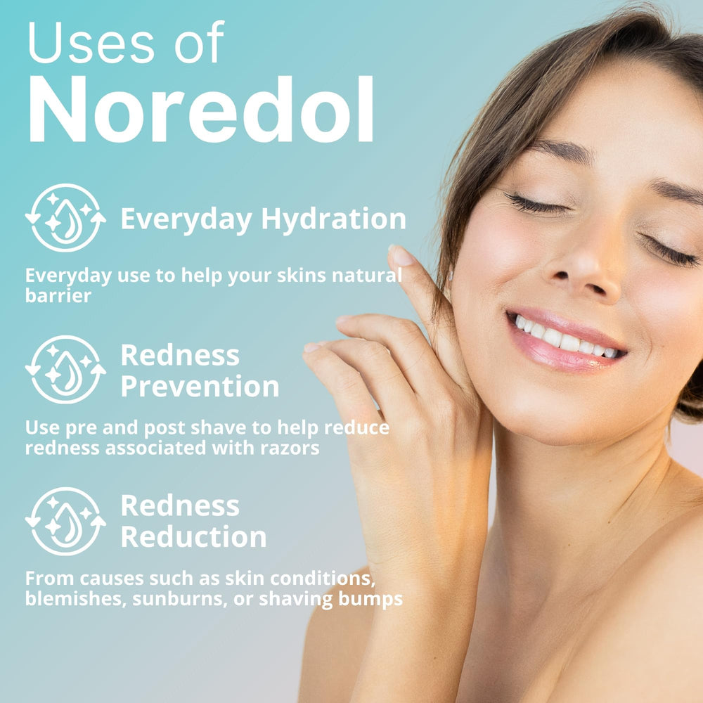 Noredol Skin Care Gel demonstrates application on the face for soothing effect