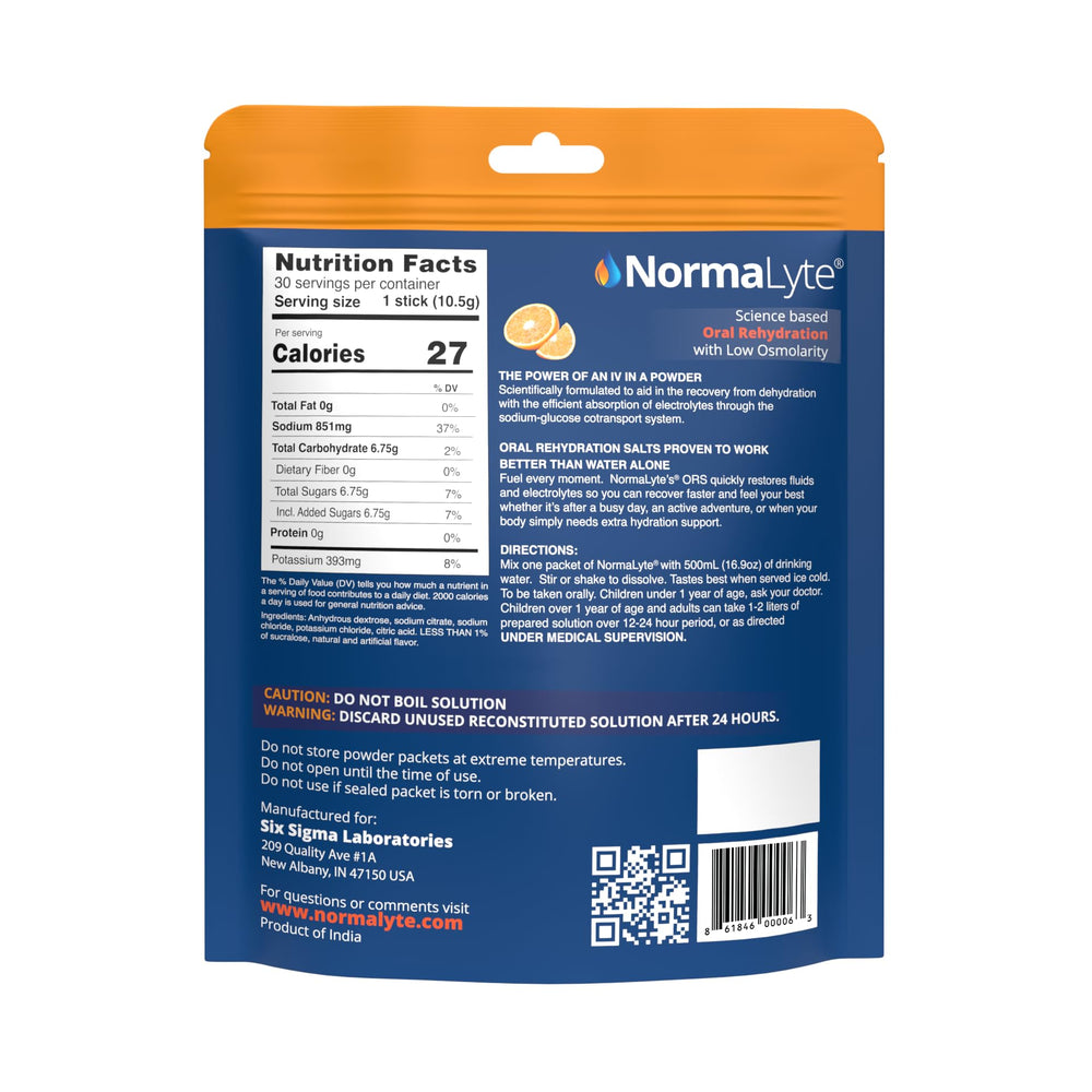 NormaLyte Orange label close-up showing electrolyte content.