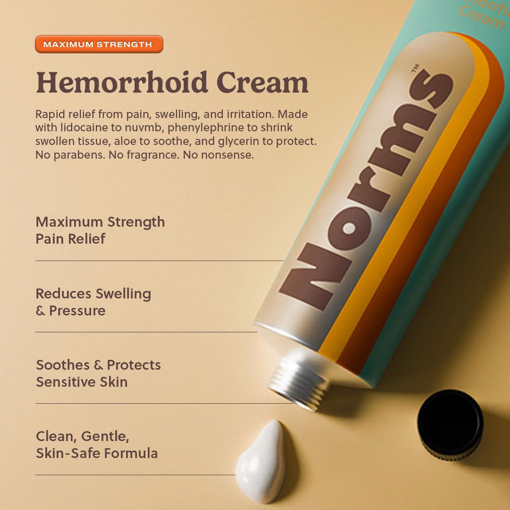 Norms hemorrhoid cream packaging box with clear usage guidance