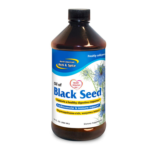 North American Herb & Spice Black Seed Oil 16oz bottle ready for daily use.