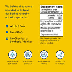 Cilantrol label closeup showing clean, non-GMO formulation.