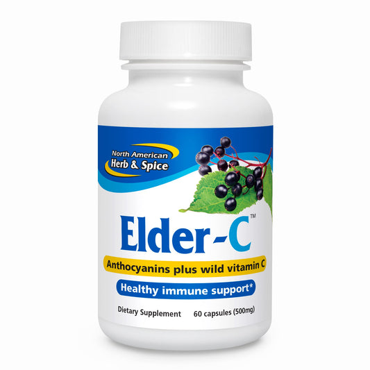 North American Herb & Spice Elder-C bottle with capsules for daily immune support.