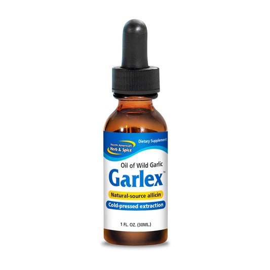 North American Herb & Spice Garlex bottle offers a premium wild garlic oil for flavorful meals.
