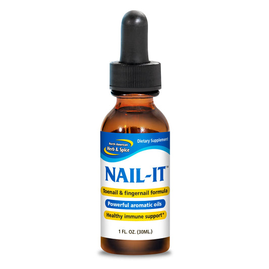 NORTH AMERICAN HERB & SPICE Nail-It bottle demonstrates the premium formula.