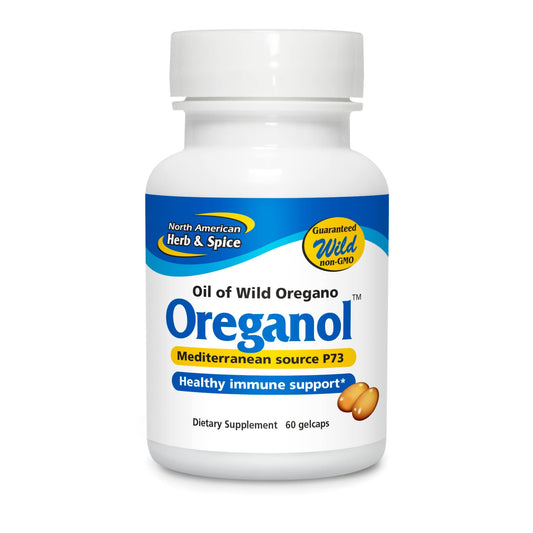 North American Herb & Spice Oreganol P73 bottle, ideal for daily use with meals.