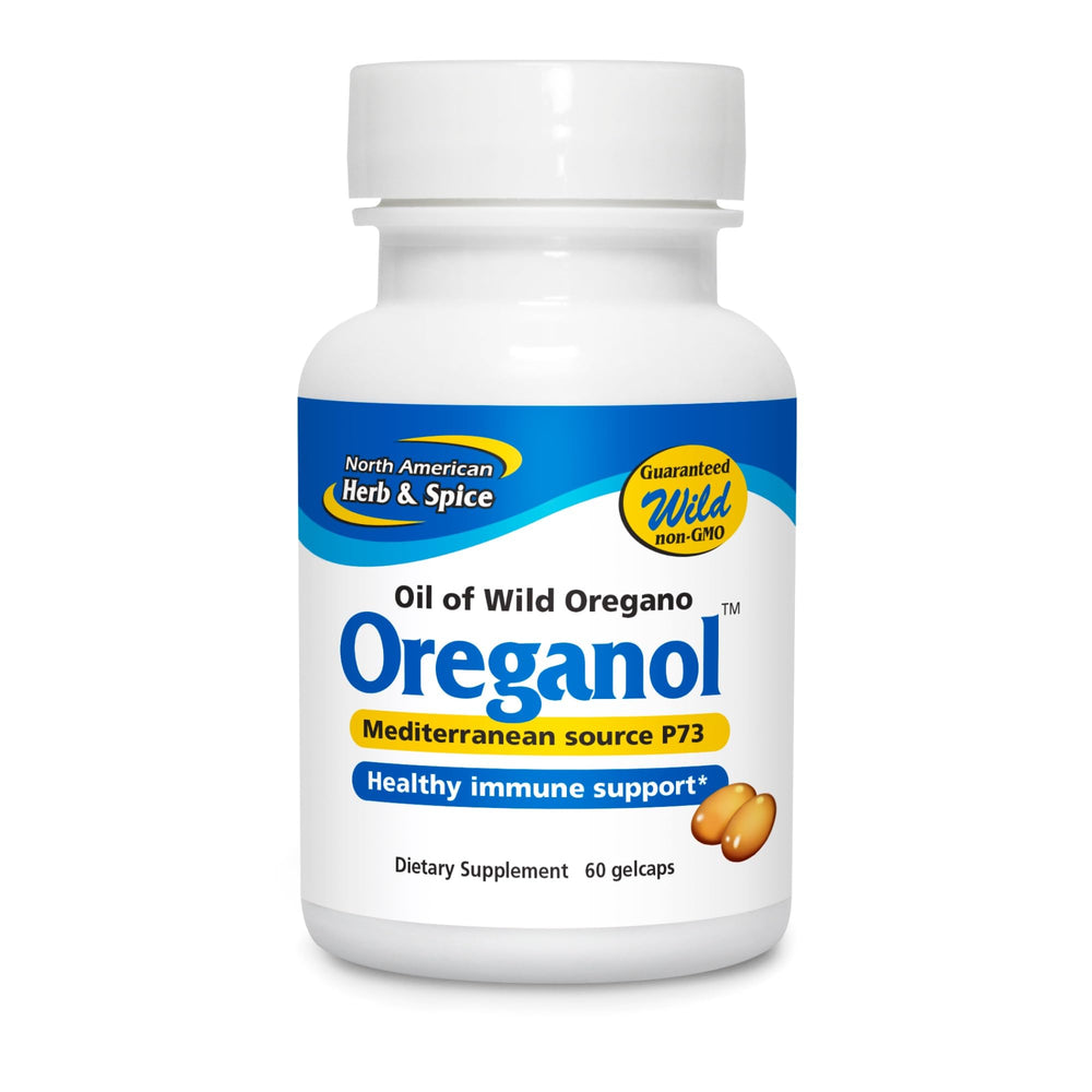 NORTH AMERICAN HERB & SPICE Oreganol P73 bottle front, wild oregano oil for daily wellness rituals.