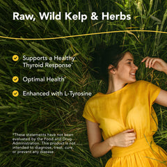 Thyroset ingredients panel with tyrosine, kelp, oregano, and rosemary for holistic nutrition.