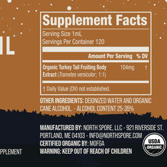 North Spore Chaga tincture bottle with earthy aroma and antioxidant-rich potential.