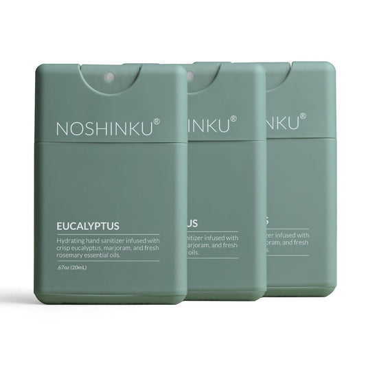 Noshinku eucalyptus 3-pack pocket spray for quick, refreshing on-the-go sanitizing.