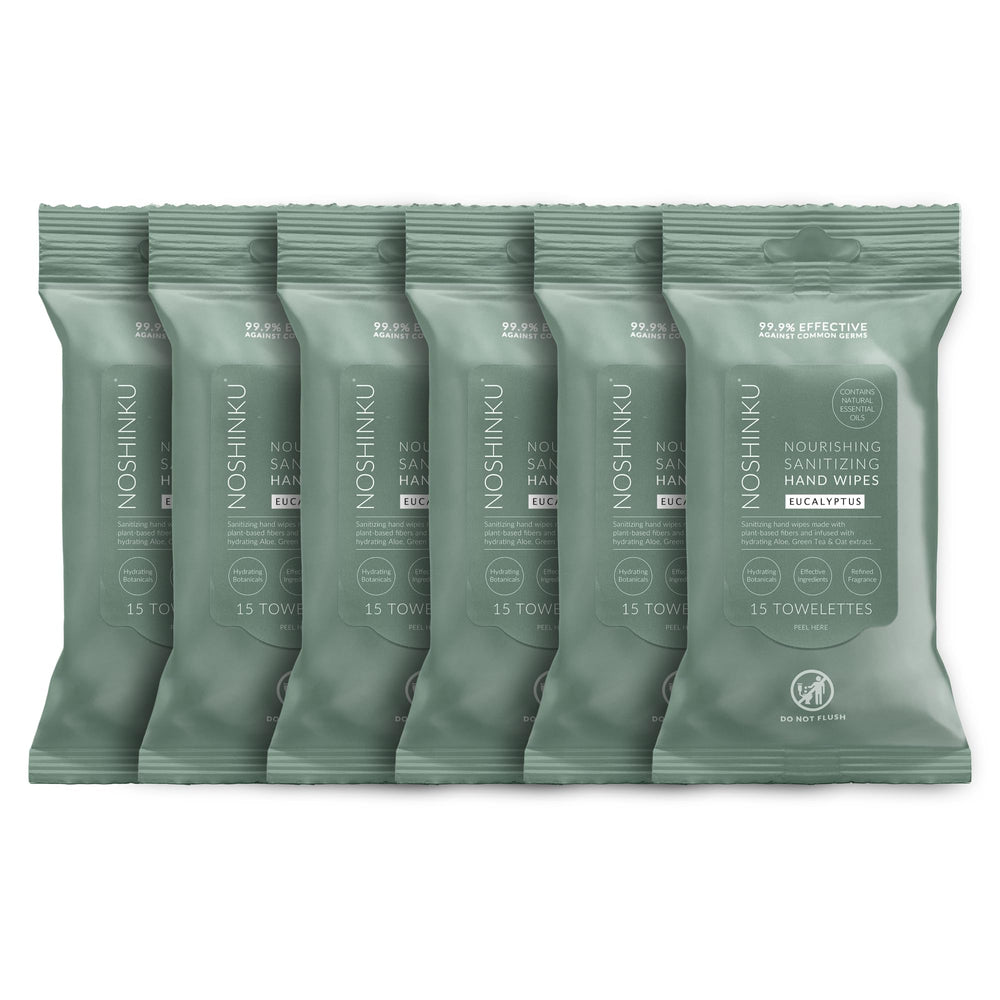 Noshinku eucalyptus wipes front pack for quick on-the-go cleansing.