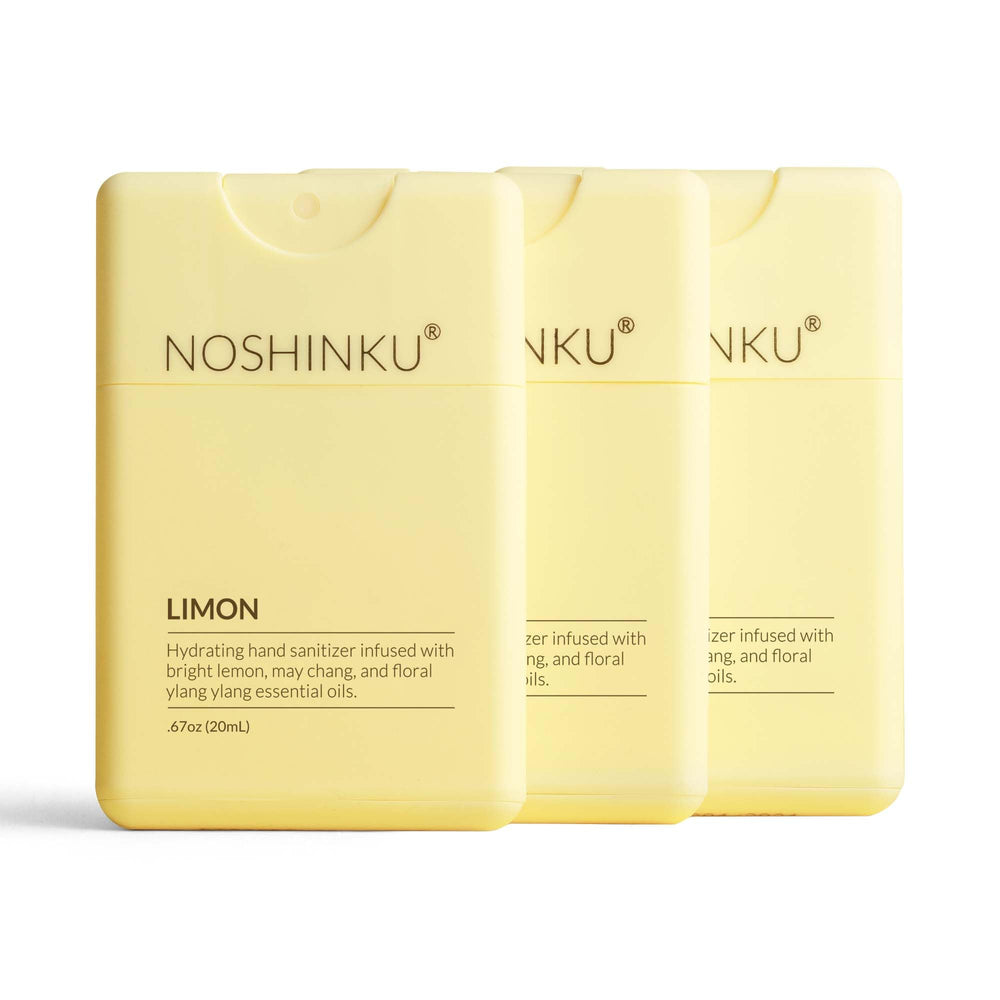 Noshinku Limon three-pack bottles provide portable freshness for on-the-go safety.