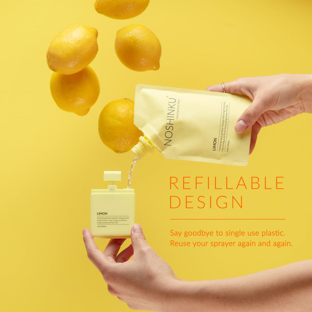 Noshinku refillable pocket spray with orange coriander scent for refreshing hands.