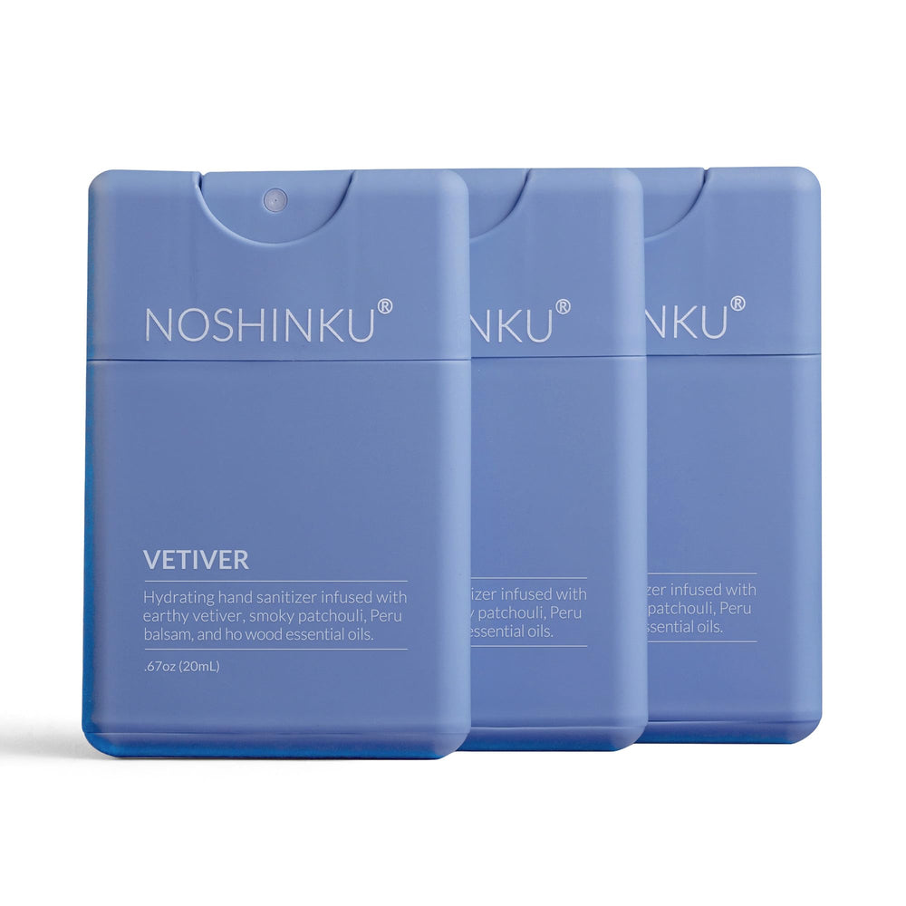 Noshinku refillable pocket sprayer with Vetiver scent for on-the-go hygiene.