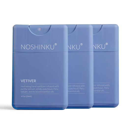 Noshinku refillable pocket sprayer with Vetiver scent for on-the-go hygiene.