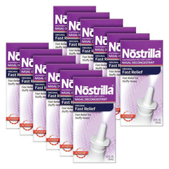 Nostrilla nasal decongestant spray packaging for easy storage and quick access.