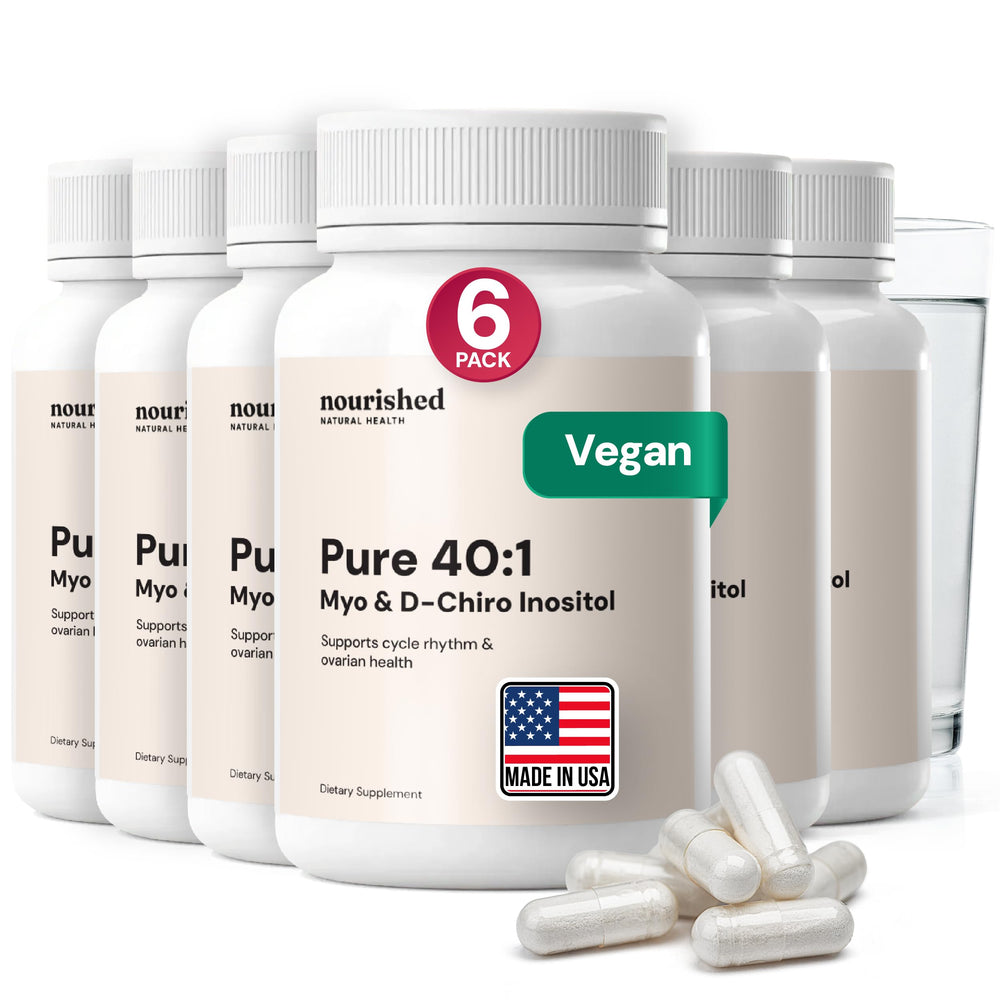 Nourished 40:1 bottle with capsules for daily hormonal balance support.