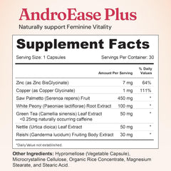 Nourished AndroEase Plus ingredients like green tea and zinc boost natural support.
