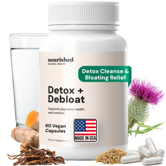Nourished Natural Health Detox and Debloat bottle front showing product design for daily support.