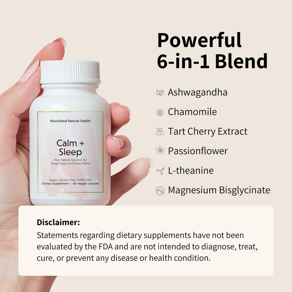 Nourished Natural Health Calm + Sleep woman relaxing at night for easier wind-down