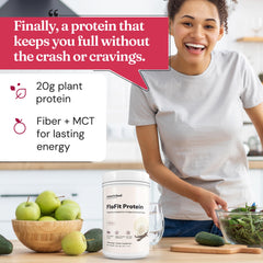 Vanilla FloFit smoothie in glass, versatile flavor pairing for plant-based nutrition.