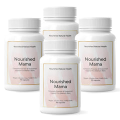 Nourished Prenatal Mama bottle on a wooden surface showcasing convenient daily support for mom and baby