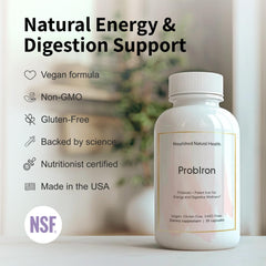 Nourished ProbIron ingredients: iron bisglycinate, vitamin C and copper