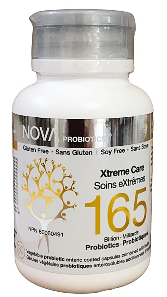 NOVA Probiotics Xtreme Care bottle with 165B CFU capsules for daily digestive support