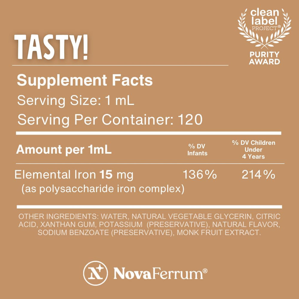 NovaFerrum Tasty child tasting chocolate flavored iron during routine