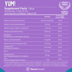 NovaFerrum Yum dispensing into juice for easy mixing with formula or drinks.