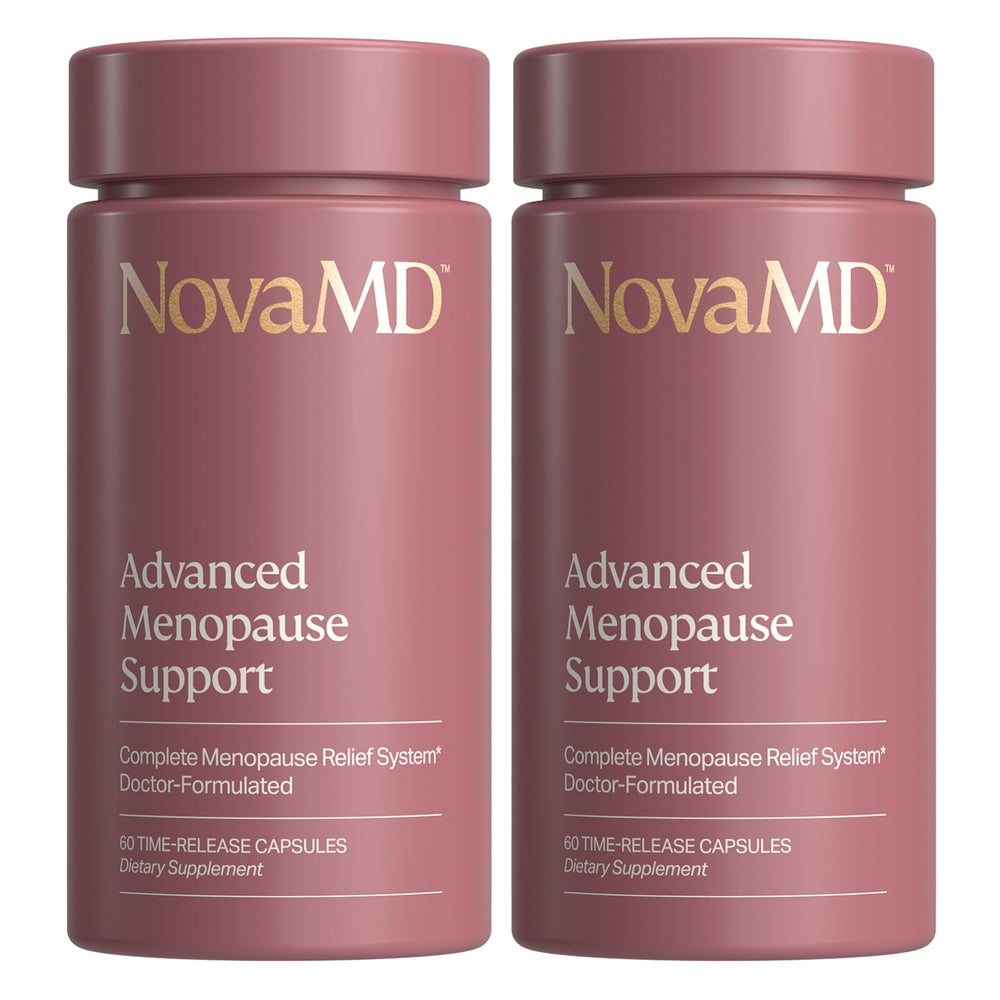 NOVAMD Clinically Proven Menopause Supplement bottle front for daily energy support