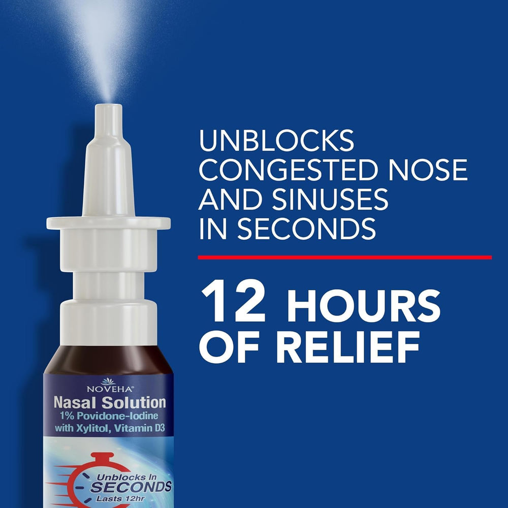 NOVEHA nasal spray bottle top with precise nozzle for easy application.