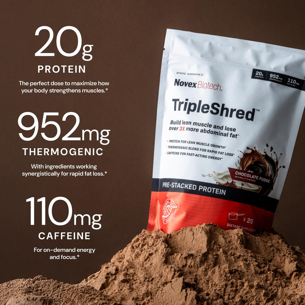 Novex Biotech TripleShred ingredients close-up showing green tea and coffee bean components