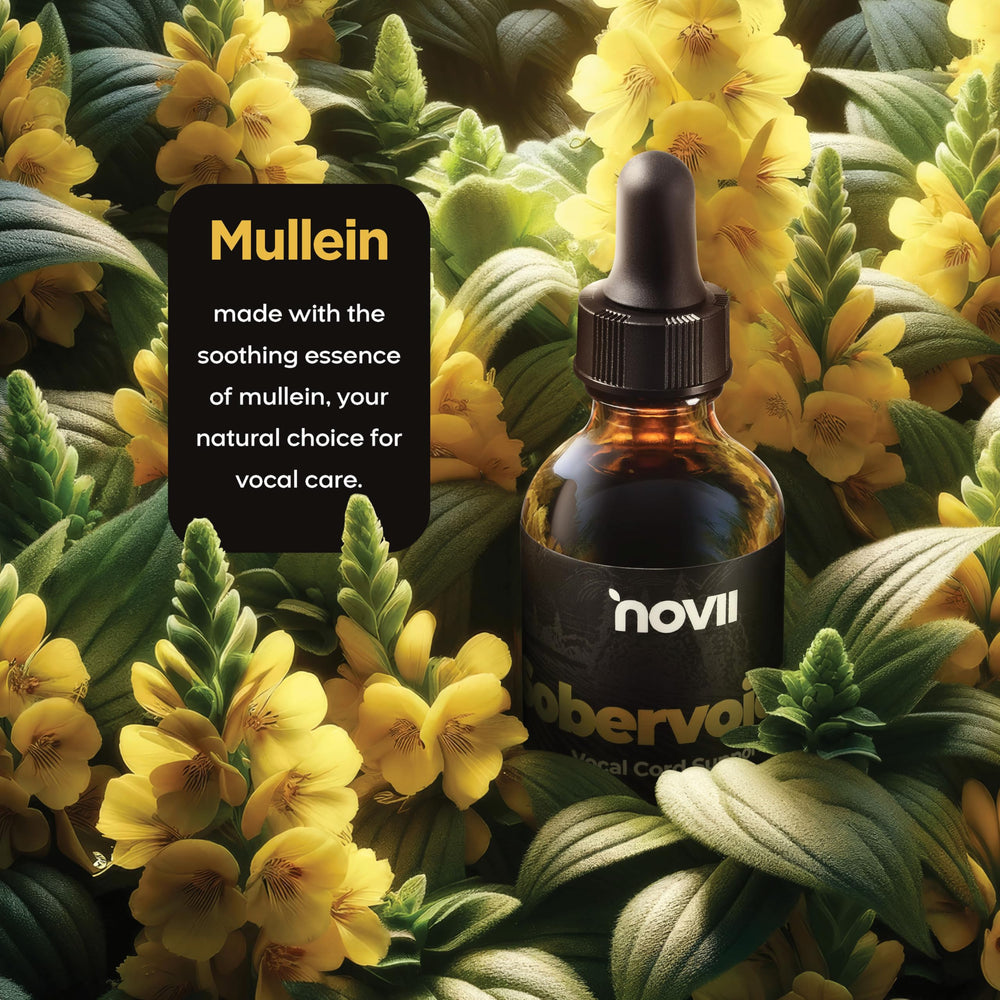 NOVII Sobervoice packaging box with natural, vegan herbal relief messaging.
