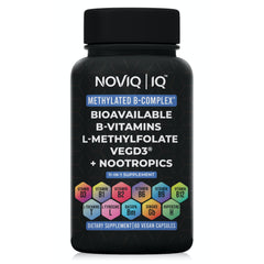 NOVIQ 11-in-1 Methylated B-Complex bottle pour supports daytime energy.